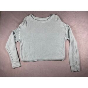 American Eagle Light Blue Cotton‎ Garter Stitch Cropped Pullover Sweater Mens M